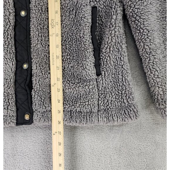 Steve Madden Sherpa Jacket Womens Medium Gray Black Quilted Snap On Outdoor - Picture 6 of 12